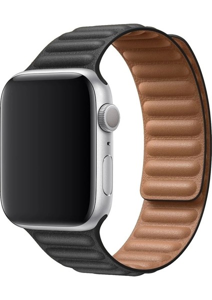 Apple Watch Uyumlu Kordon Suni Deri Mıknatıslı Kayış, Siyah