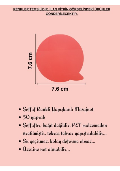 Şeffaf Renkli Postit Yapışkan Post-It Not Kağıdı Mesajnot 8