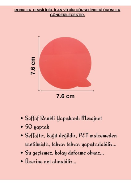 Şeffaf Renkli Postit Yapışkan Post-It Not Kağıdı Mesajnot 4