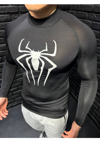 Boğazlı Compression Body Spiderman Erkek Slim Fit Tam Beden Tişört Esnek Spor Body