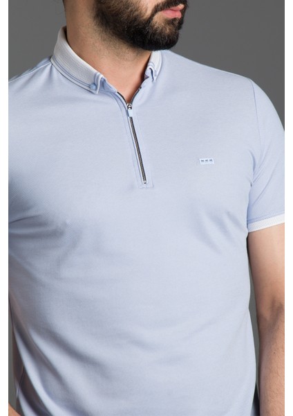 Erkek Mavi Fermuarlı Polo Yaka T-Shirt fiyatları