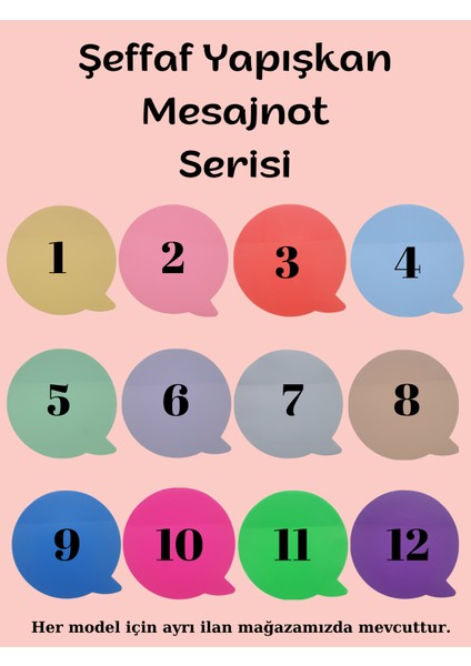 Şeffaf Renkli Postit Yapışkan Post-It Not Kağıdı Mesajnot 12