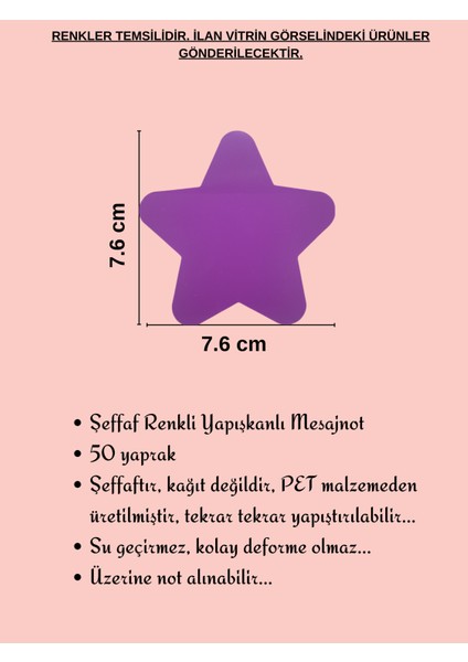 Şeffaf Renkli Postit Yapışkan Post-It Not Kağıdı Yıldıznot 11