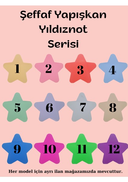 Şeffaf Renkli Postit Yapışkan Post-It Not Kağıdı Yıldıznot 11