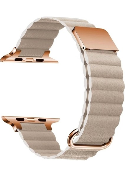 Apple Watch Uyumlu Kordon Deri Mıknatıslı Tokalı Kayış, Krem