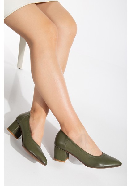 Kadın Deri Klasik Topuklu Ayakkabı 2618 Klasik Haki 39