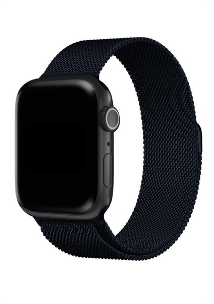 Apple Watch 2/3/4/5/6/7/8/9/se Ultra 42-44-45-49 mm Uyumlu Kordon Hasır Metal Mıknatıs Kayış, Midnight