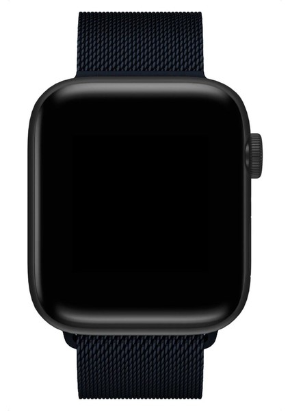 Apple Watch 2/3/4/5/6/7/8/9/se Ultra 42-44-45-49 mm Uyumlu Kordon Hasır Metal Mıknatıs Kayış, Midnight