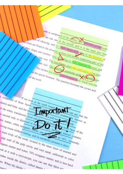 Şeffaf Renkli Postit Yapışkan Post-It Not Kağıdı Çizgili Karenot Mavi