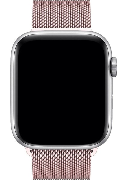 Apple Watch Uyumlu Kordon Klasik Hasır Metal Kayış, Pembe