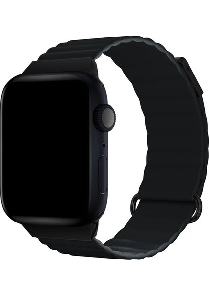 Apple Watch Uyumlu Kordon Deri Mıknatıslı Tokalı Kayış, Siyah fiyatları