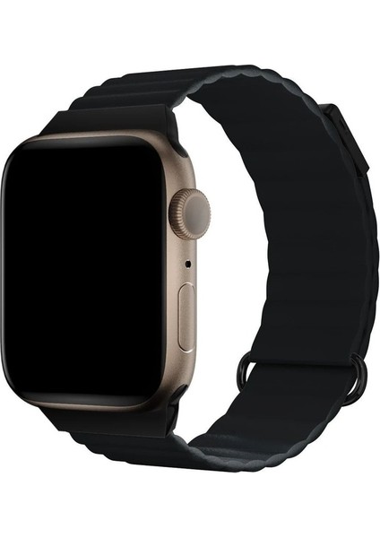 Apple Watch Uyumlu Kordon Deri Mıknatıslı Tokalı Kayış, Siyah indirimleri