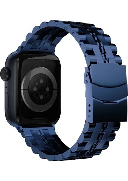 Apple Watch 3/4/5/6/7/8/9 Se Ultra 42-44-45-49MM Uyumlu Kordon Paslanmaz Metal Geçmeli Kayış, Lacivert