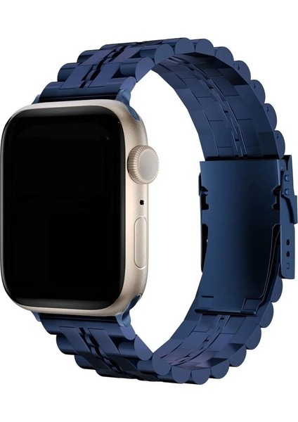 Apple Watch 3/4/5/6/7/8/9 Se Ultra 42-44-45-49MM Uyumlu Kordon Paslanmaz Metal Geçmeli Kayış, Lacivert modelleri
