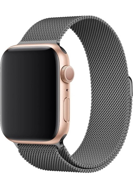 Apple Watch Uyumlu Kordon Klasik Hasır Metal Mıknatıslı Kayış, Koyu Gri indirimleri
