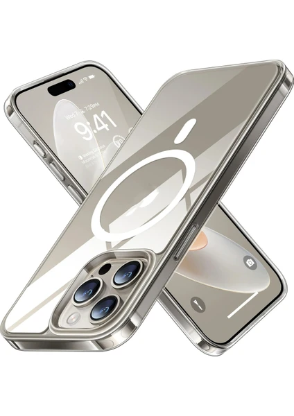 Vip Case İphone 15 Pro Max Kamera Çıkıntılı - Kamera Çıkıntılı Şeffaf Magsafe Kablosuz Şarj Destekli V-Mags Kılıf