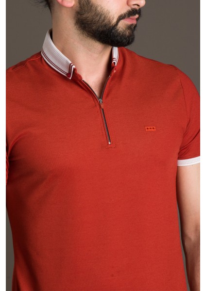 Erkek Kiremit Fermuarlı Polo Yaka T-Shirt fiyatları