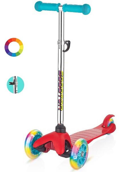3 Tekerlekli (7renk Işıklı) Gövde Sıkıştırma Mandallı Yükseklik Ayarlı Işıklı Scooter