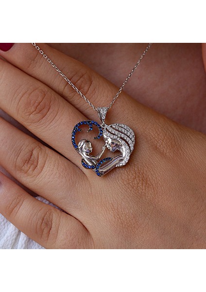 Safir Taşlı Anne Bebek Gümüş Kolye modelleri