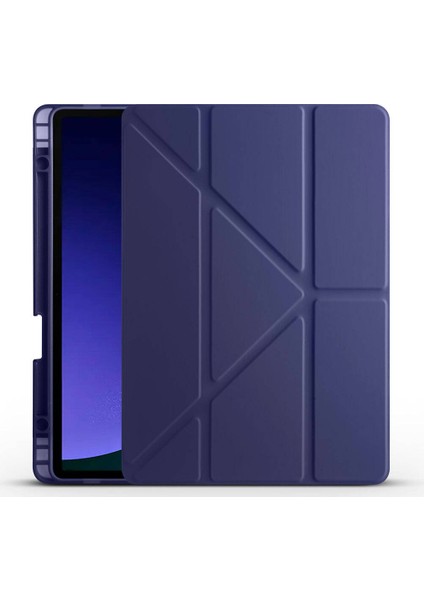 Megafox Teknoloji Samsung Galaxy Tab S9 Uyumlu Tablet Kılıfı Tri Folding Kalem Bölmeli Standlı Kılıf, Lacivert