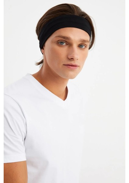 Erkek Siyah Pamuklu Penye Saç Bandı Bandana
