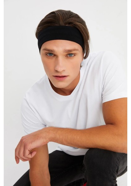 Erkek Siyah Pamuklu Penye Saç Bandı Bandana fiyatları