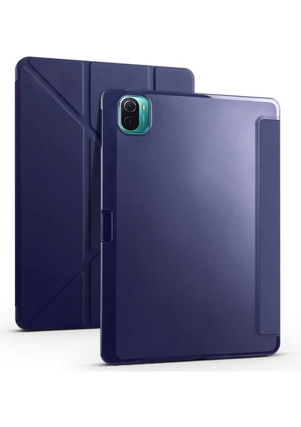Xiaomi Mi Pad 5 Uyumlu Tablet Kılıfı Tri Folding Kalem Bölmeli Standlı Kılıf, Lacivert
