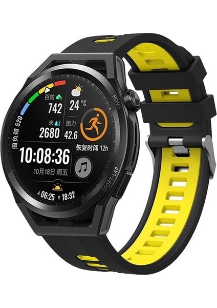 Samsung Galaxy Watch Uyumlu Kordon Silikon Çift Renkli Spor Kayış, Siyah-Sar