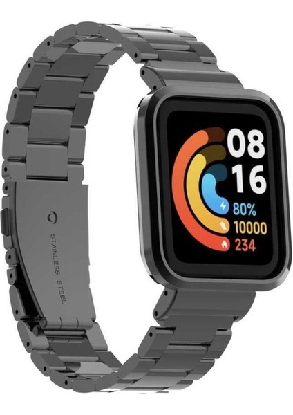 Xiaomi Redmi Watch Lite Uyumlu Kordon Paslanmaz Baklalı Klipsli Metal Kayış, Siyah