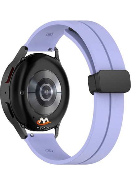 Samsung Galaxy Watch Active Uyumlu Kordon Silikon Magnetik Mıknatıslı Toka Spor Kayış, Lila
