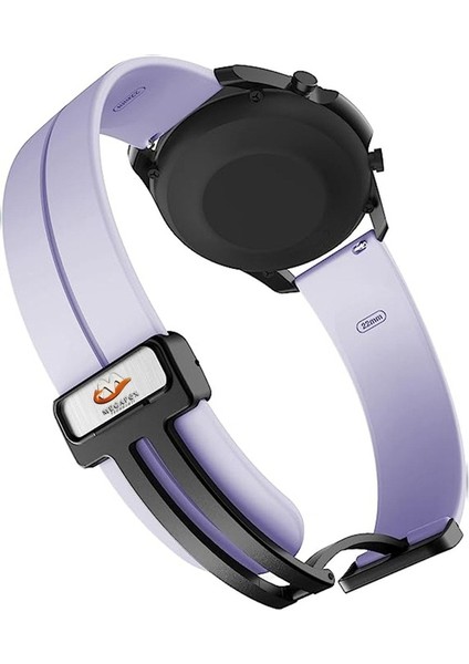 Samsung Galaxy Watch Active Uyumlu Kordon Silikon Magnetik Mıknatıslı Toka Spor Kayış, Lila
