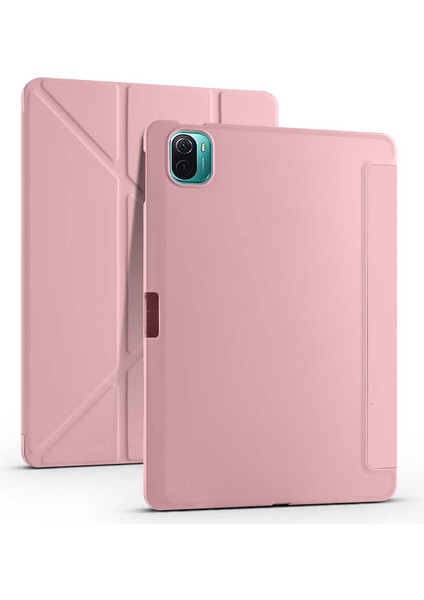 Xiaomi Mi Pad 5 Uyumlu Tablet Kılıfı Tri Folding Kalem Bölmeli Standlı Kılıf, Rose Gold