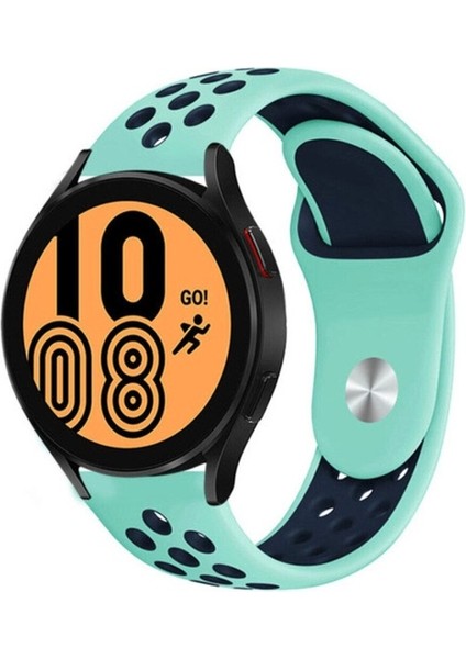 Samsung Galaxy Watch Uyumlu Kordon Silikon Nike Delikli Spor Kayış, Turkuaz-Mavi