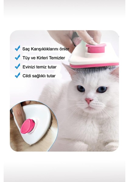 Otomatik Temizlenen Tuşlu Evcil Hayvan Fırçası Kedi Köpek Tüy Toplayıcı Tarak Pembe fırsatları
