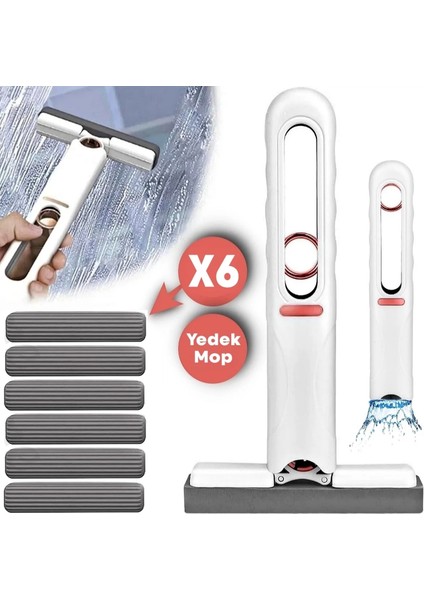 Tilbe Home Taşınabilir Mini Mop Paspası Temizlik Süngeri Mutfak Tezgahı Pencere Cam Zemin Silme 6 Yedek Mop