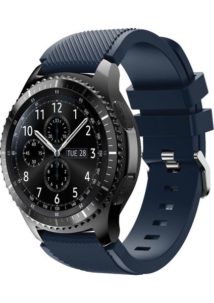 Samsung Galaxy Watch Uyumlu Kordon Silikon Spor Çizgili Esnek Kayış, Lacivert