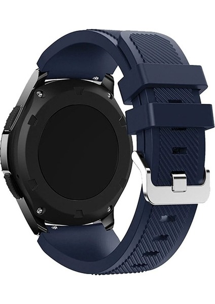 Samsung Galaxy Watch Uyumlu Kordon Silikon Spor Çizgili Esnek Kayış, Lacivert
