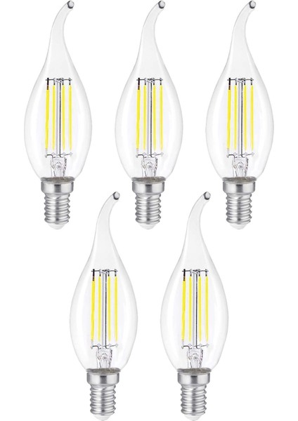 Dekoratif Kıvrık Buji Mum Avize Ampulü 6W E14 6500K Beyaz Işık 5'li Erd-94