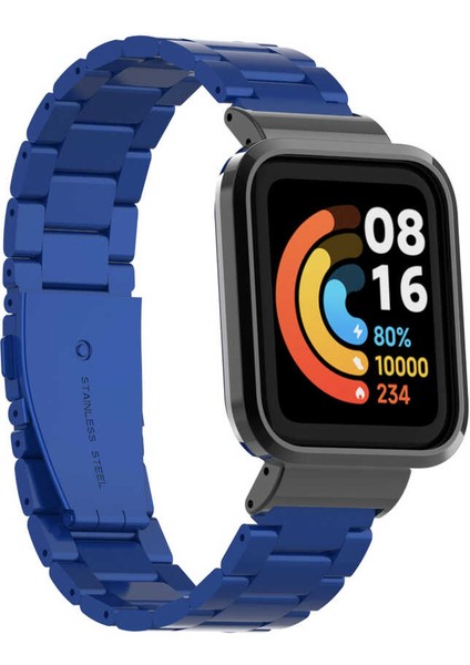 Xiaomi Redmi Watch Lite Uyumlu Kordon Paslanmaz Baklalı Klipsli Metal Kayış, Mavi