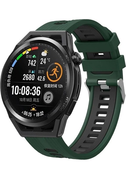 Samsung Galaxy Gear Sport/ S S4 Uyumlu Kordon Silikon Çift Renkli Spor Esnek Kayış, Yeşil-Si