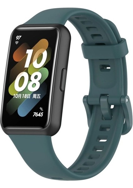 Huawei Band 7 Uyumlu Kordon Silikon Esnek Soft Yüzey Klipsli Yumuşak Spor Kayış, Yeşil