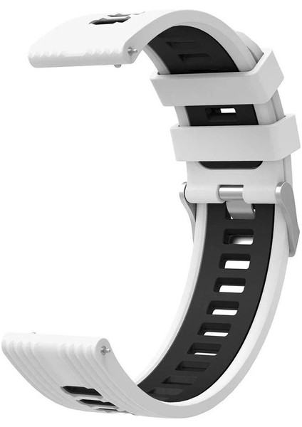 Huawei Watch Uyumlu Kordon Silikon Çift Renkli Spor Yumuşak Kayış, Beyaz-Siyah