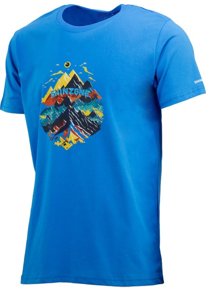 Erkek Bisiklet Yaka Mevsimlik Göğüs Baskılı Standart Fit Royal T-Shirt