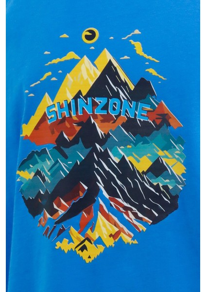 Erkek Bisiklet Yaka Mevsimlik Göğüs Baskılı Standart Fit Royal T-Shirt fiyatları