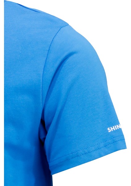 Erkek Bisiklet Yaka Mevsimlik Göğüs Baskılı Standart Fit Royal T-Shirt modelleri