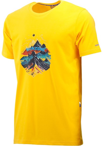 Erkek Bisiklet Yaka Mevsimlik Göğüs Baskılı Standart Fit Sarı T-Shirt