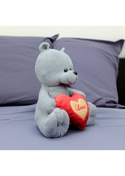 Kalp Tutan Peluş Ayıcık 30CM Gri