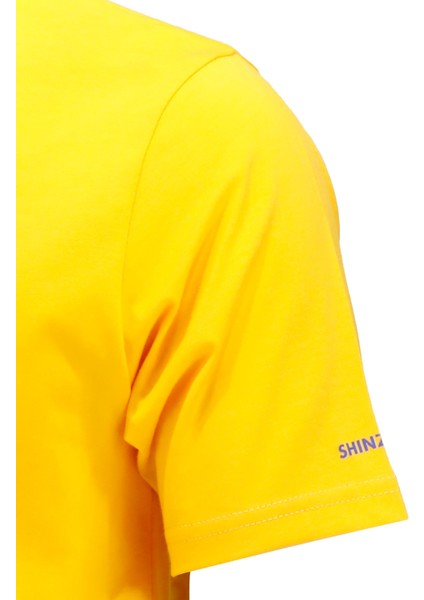 Erkek Bisiklet Yaka Mevsimlik Göğüs Baskılı Standart Fit Sarı T-Shirt modelleri