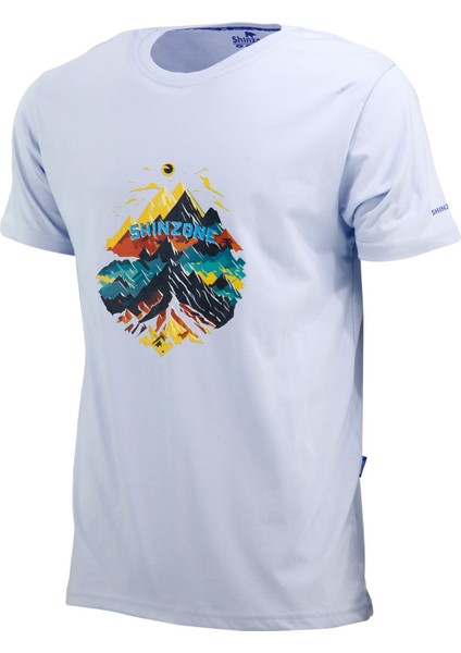 Erkek Bisiklet Yaka Mevsimlik Göğüs Baskılı Standart Fit Mavi T-Shirt