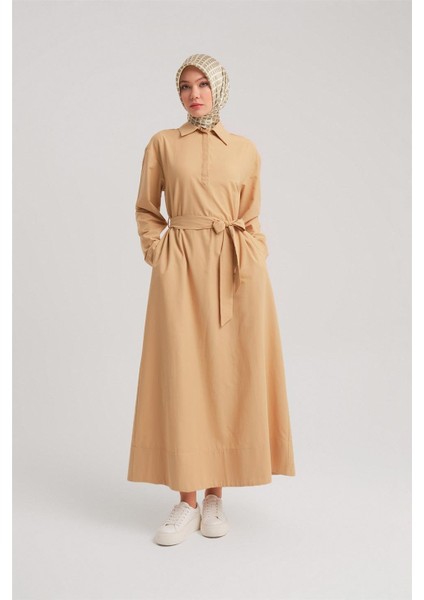 Polo Yaka Basic Pamuk Elbise 24Y9822 Camel